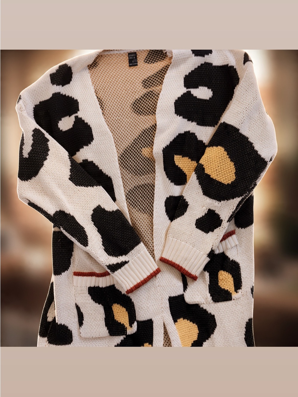 Cozy Animal-Print Open Front Cardigan Sweater - Cream & Black Cheetah Leopard
